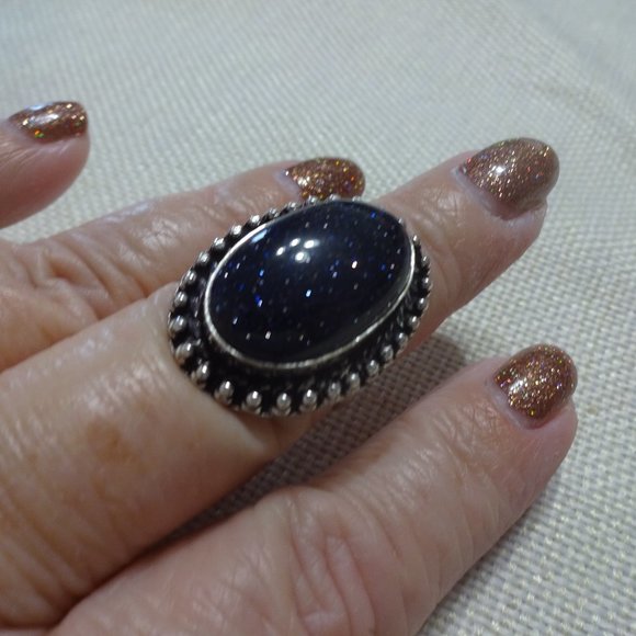 Sparkling "BLUE SUNSTONE" Handmade Sterling Ring Size 8.5 #528B - Picture 1 of 3